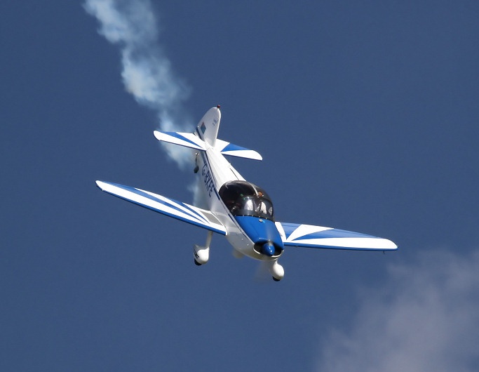 Stunt flight aircraft in the sky during an aerobatic experience near Peterborough